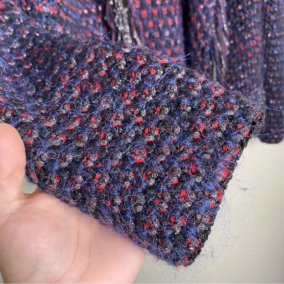 ✨NWT Maje Purple Tweed Open Front Metallic Fringe Mask Cardigan Size 2 or Medium - Picture 5 of 10